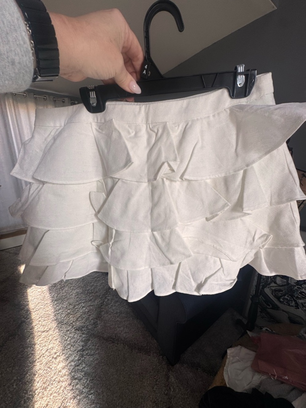 Tiered Ruffle Mini Skirt - Cream